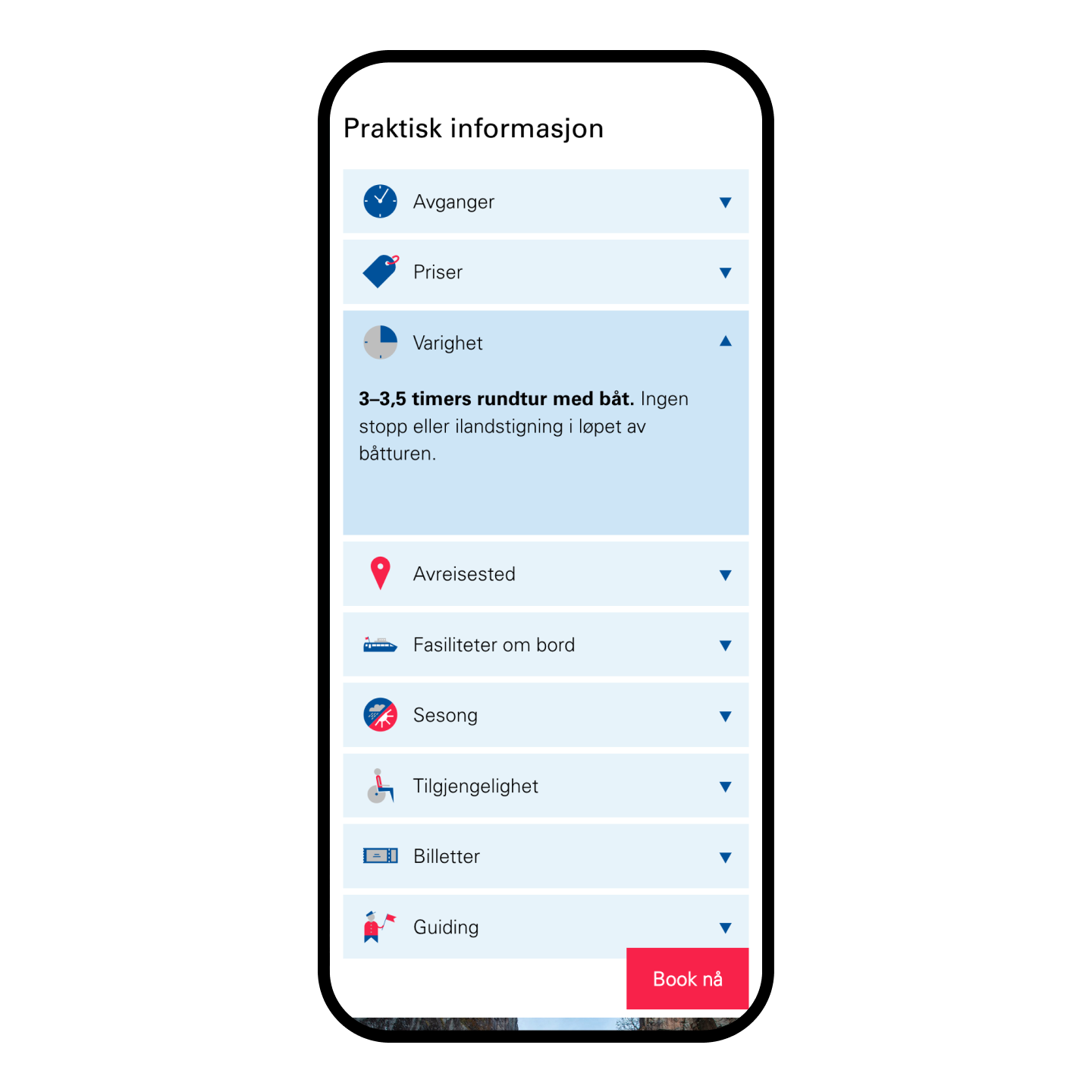 Viser praktisk info for eit fjordcruise på rodne.no
