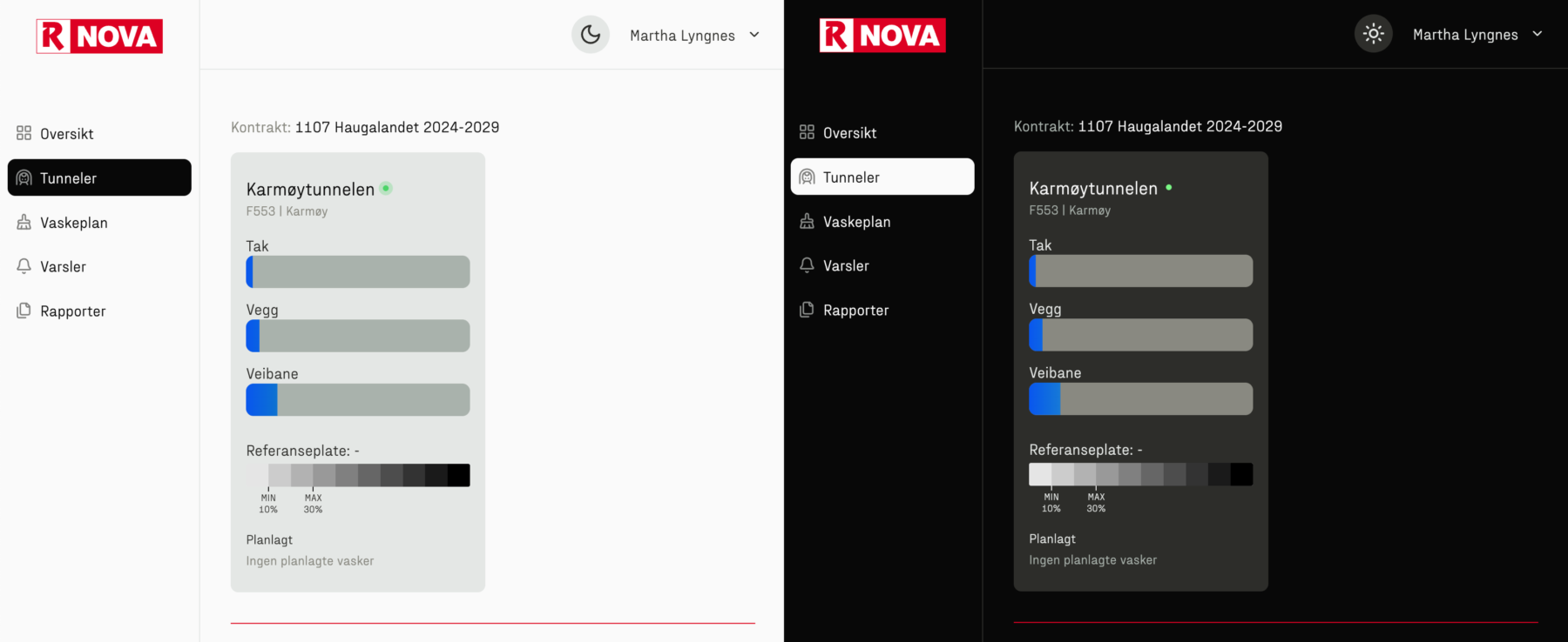 Viser R-Nova i light mode og dark mode