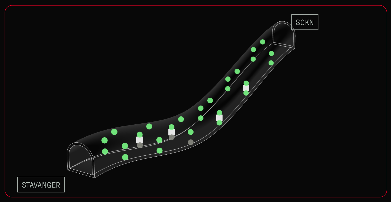 3D-modell av sensorplassering i tunnel