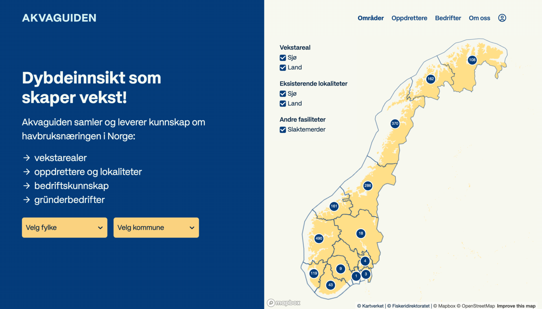 Framsida på Akvaguiden.no
